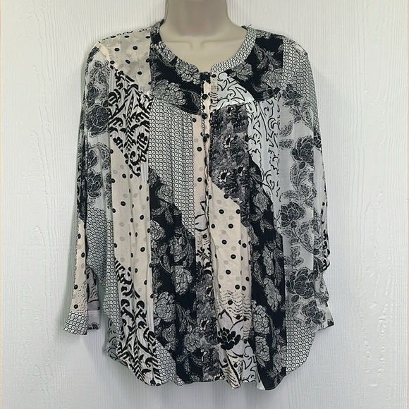 Anthropologie - Maeve Linden Floral Patchwork Dolman Button Down Blouse Size SM - Picture 2 of 12